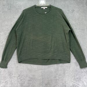 Loft Sweater Womens Large Green Cotton Knit Ribbed Crew Neck Pullover Outdoor